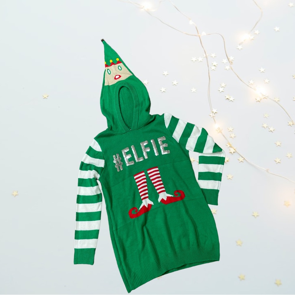 Ugly Christmas Sweater #Elfie Christmas Elf Hooded Sweater Size XL 15-17